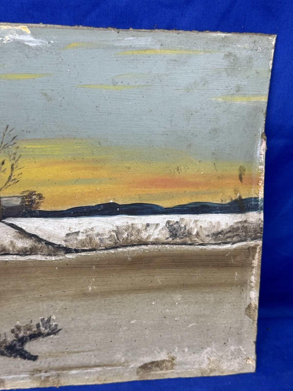 C.1890 Oil on Artist Board, Winter & Coastal Landscape, Mica used for Glitter