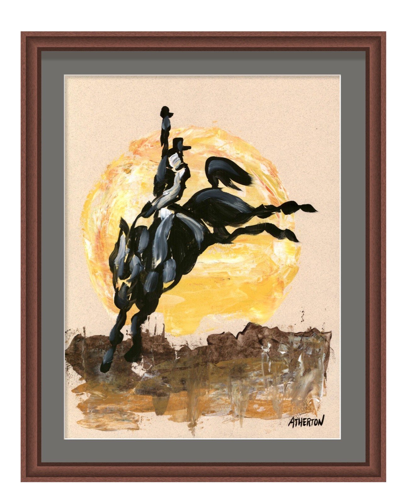 Atherton 9×12 Original Western horse Cowboy Painting “Rough Rider 6” signed