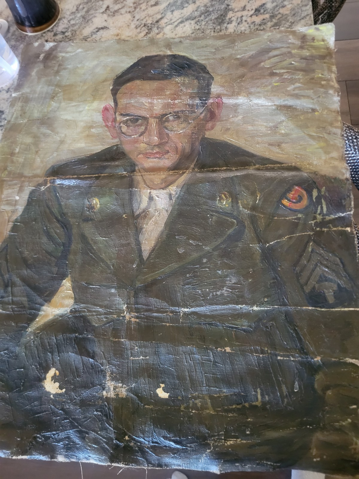 Large WWII Oil Painting Portrait American Soldier 1945 WW2 US ARMY HK 23.5×19.5
