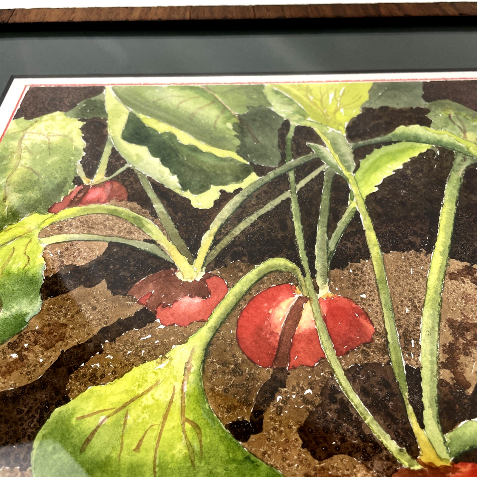 Original Radish Garden Watercolor Painting Framed Kitchen Art Farmhouse