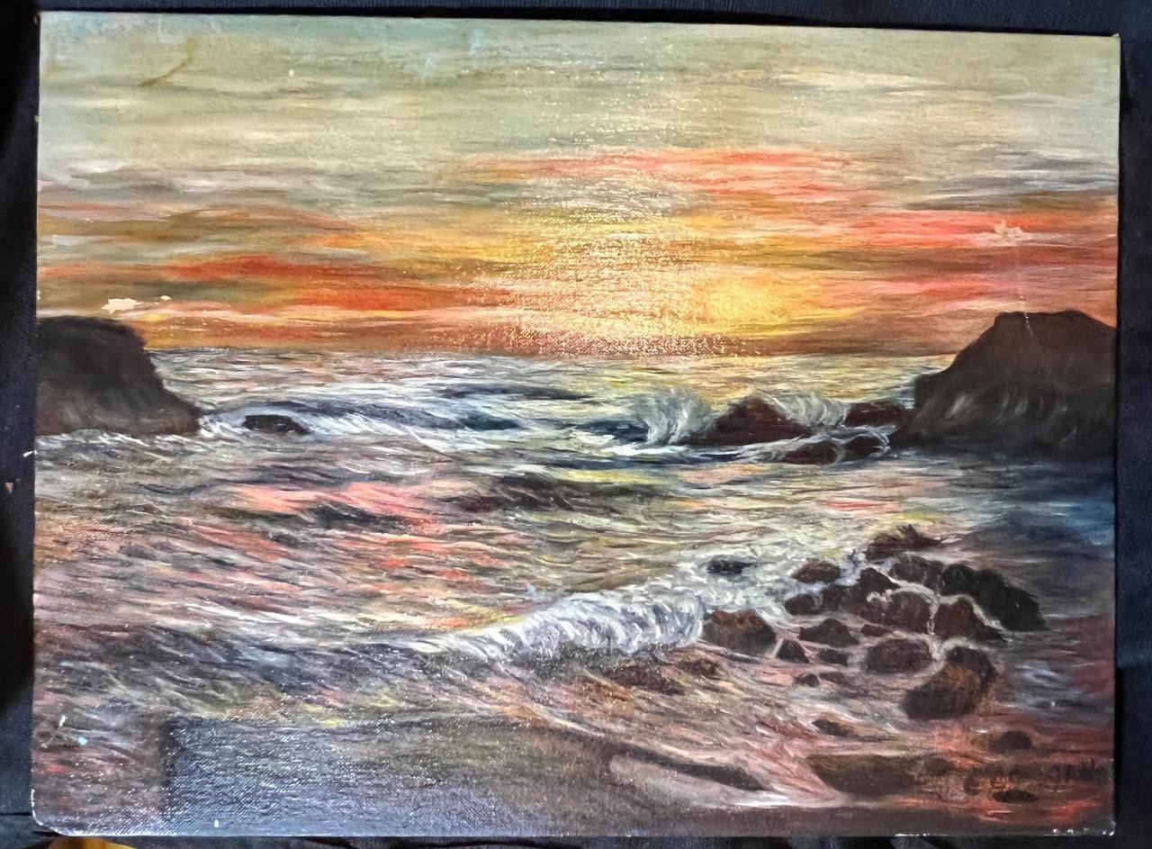 Vintage Original Oil Painting Beach Seascape Ocean Coastal Landscape E Coogan