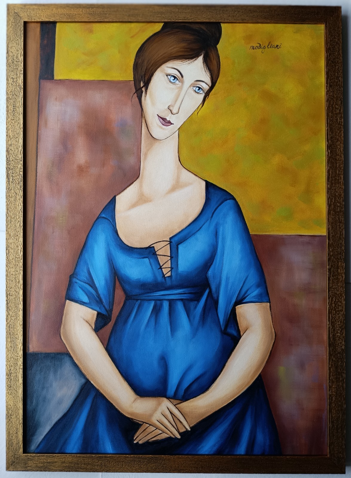 Jeanne Hebuterne Modigliani Inspired Portrait Hand-Painted artwork 19.6×27.5 in