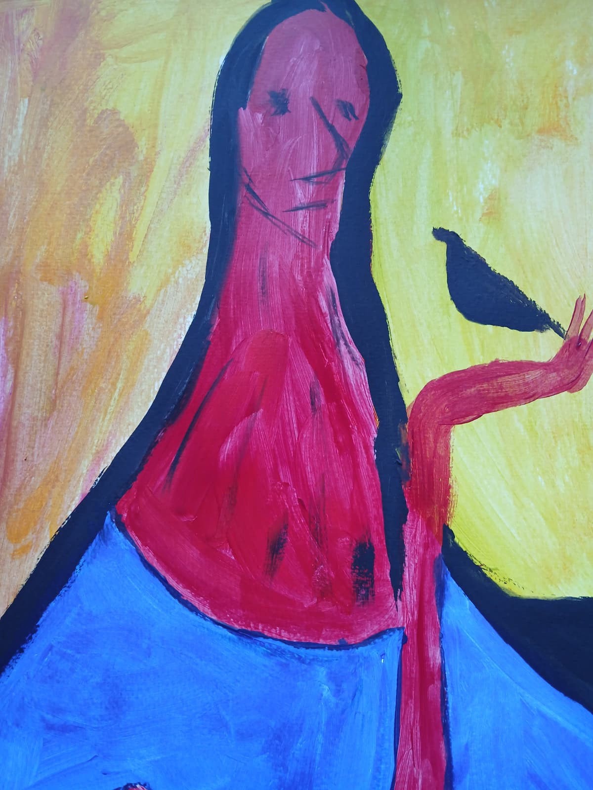 Abstract/ Expressionism 11 x 14 Red Lady Handmade Signed Colorful Art Painting