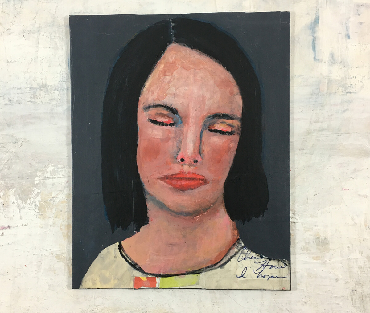 Original Acrylic Portrait Collage Painting Hope Naive Art Miz Katie