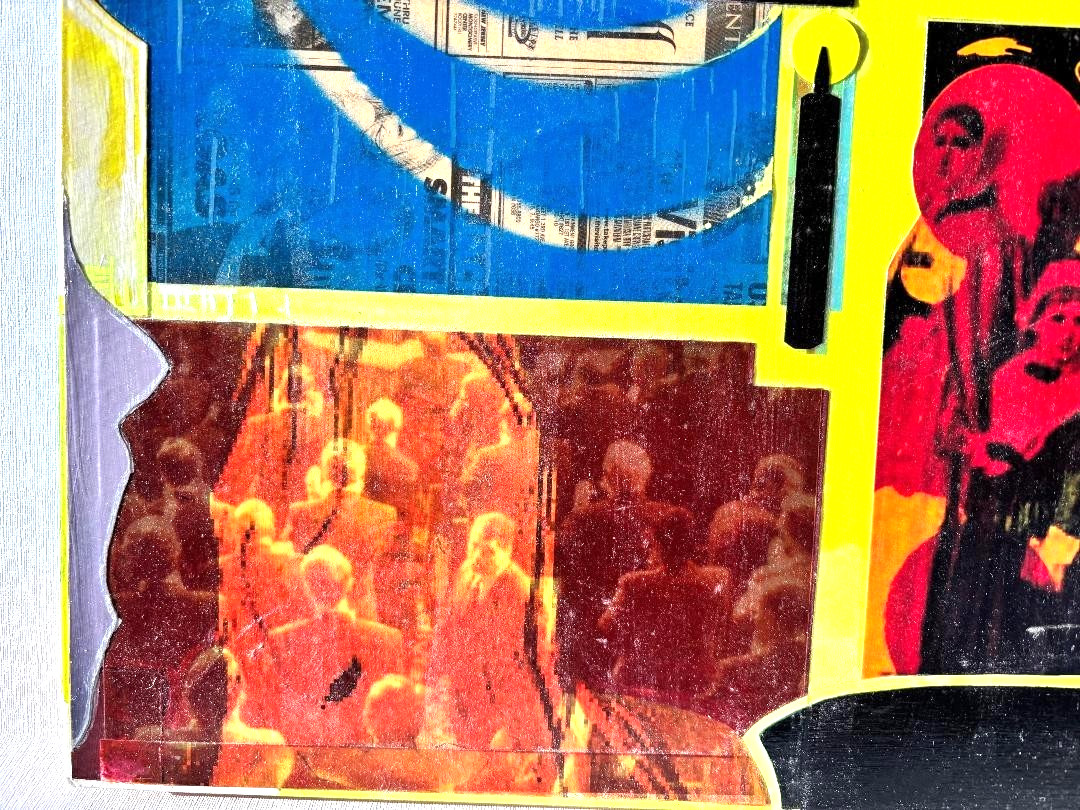 Original 16″h x 20″w mixed-media collage by contemporary artist Patrick Warner