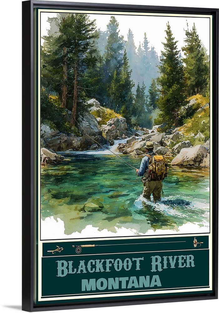 Blackfoot River Montana Fishing Travel Poster Prints Framed Or Canvas Fisht Art