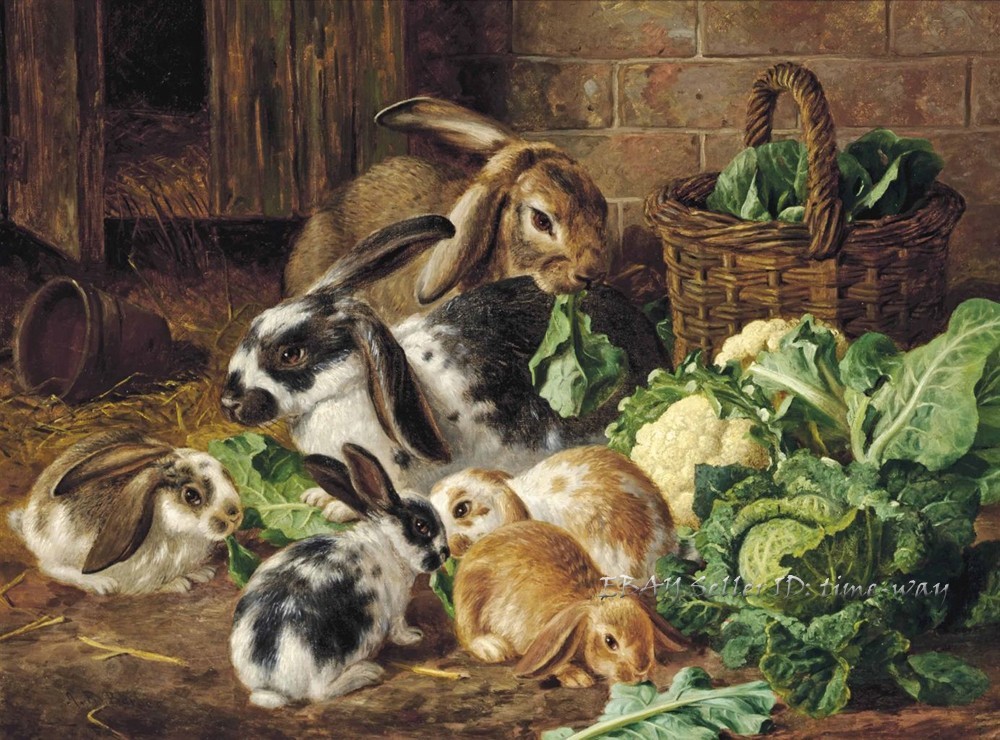 Cute rabbit animal Oil painting Art Giclee Printed on Canvas P2229