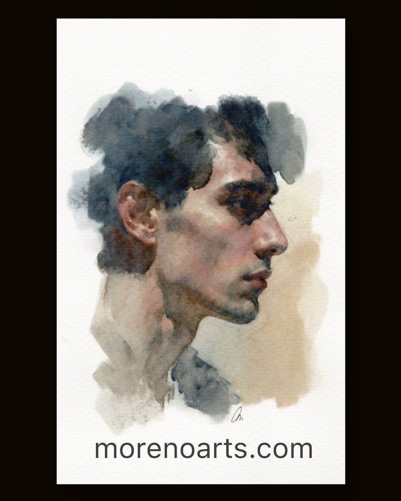 Original Watercolor Painting Classical Male Figure Book Page 5.5 × 8.5 inches)