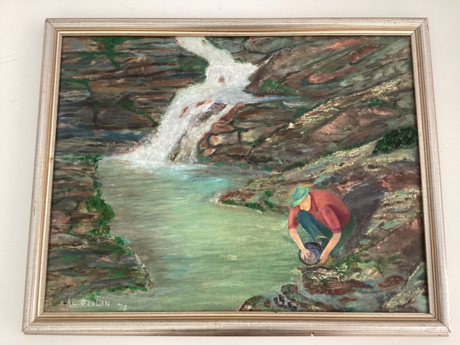 1975 Acrylic Painting on Canvas Man panning for gold Painted by Al Gorlin
