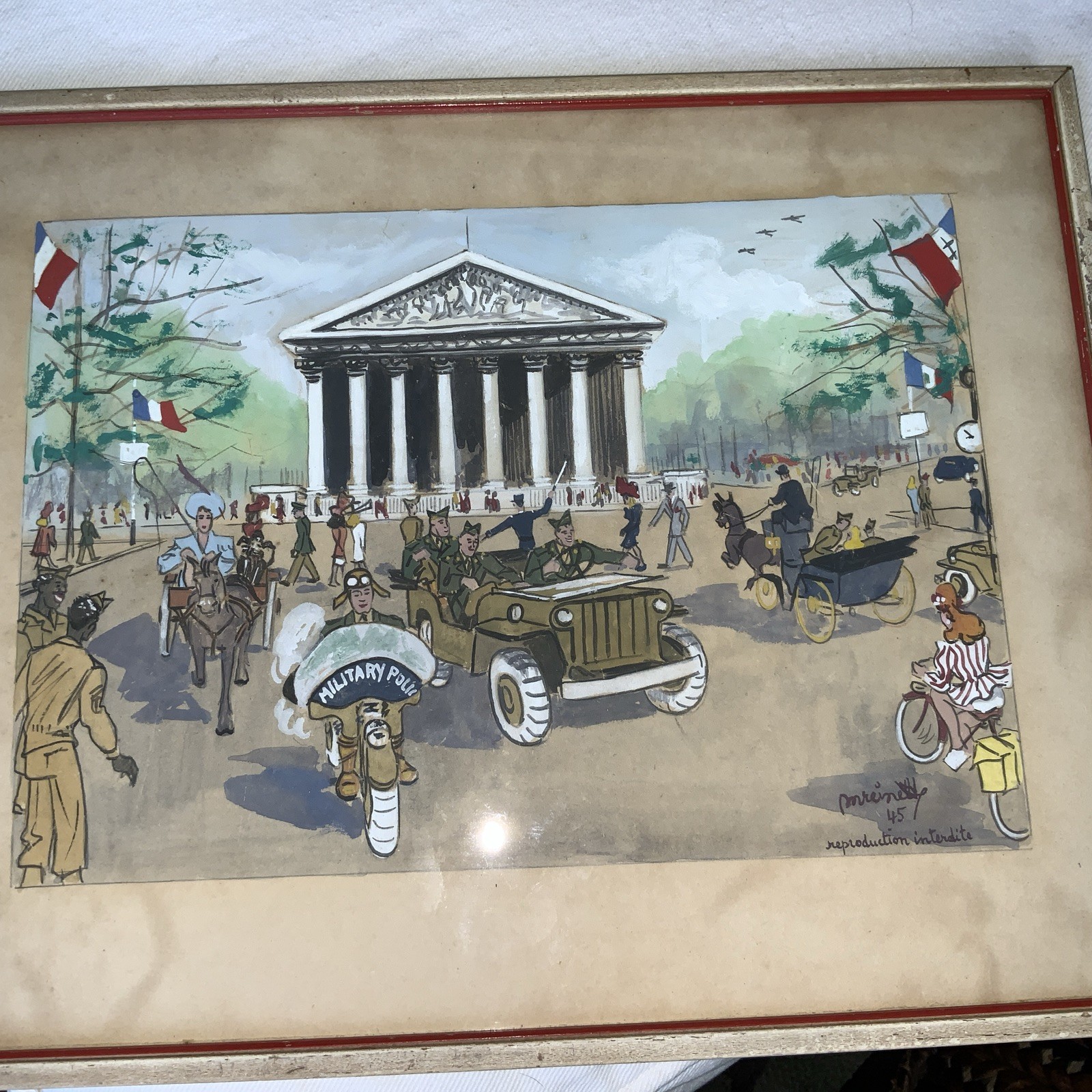 Vintage Willy Reinelt 1945 Paris France Palais Bourbon Framed Color Lithograph
