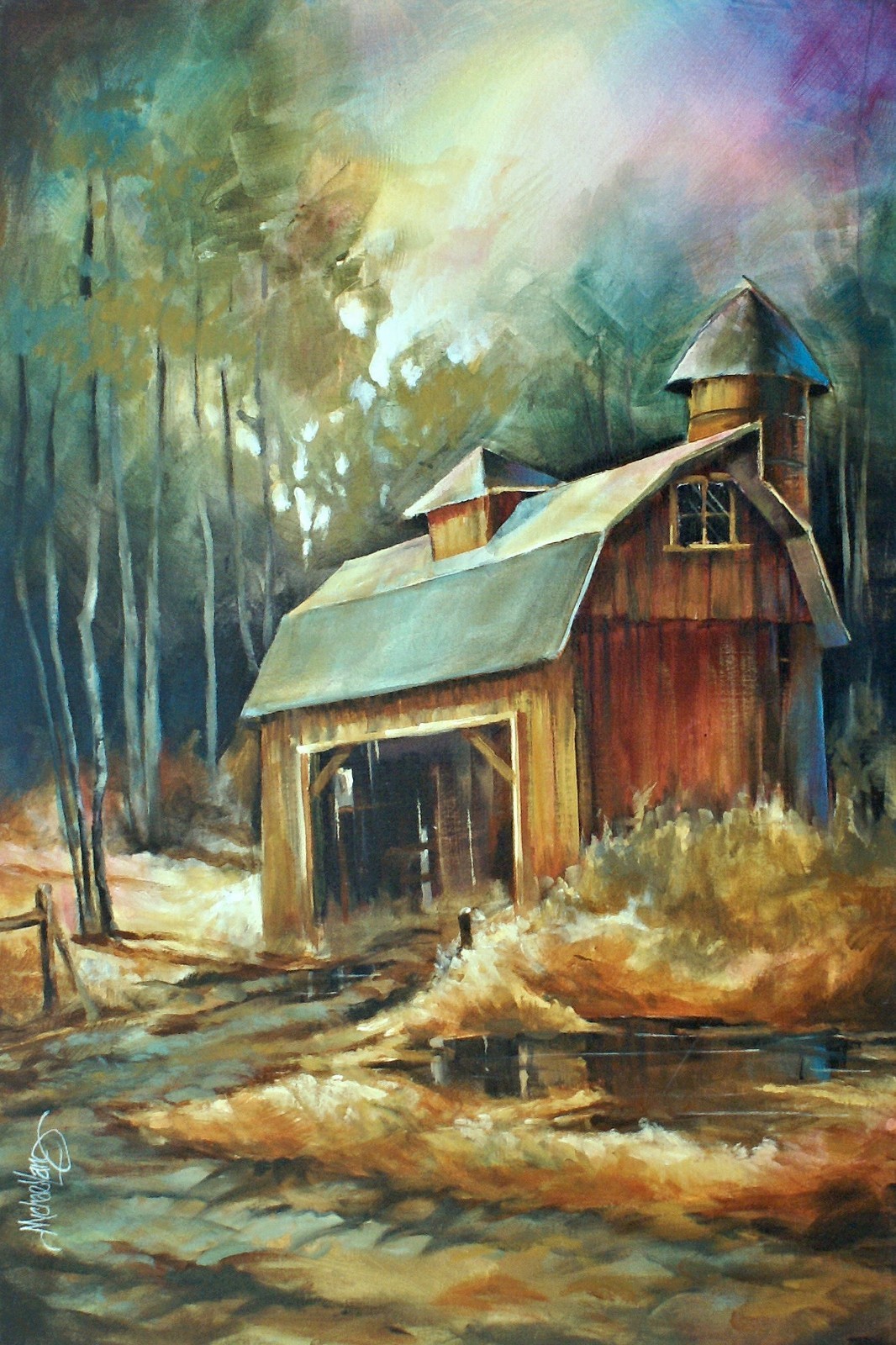 country home art forgotten barn moody painting Original 24″ x 36″ Michael Lang