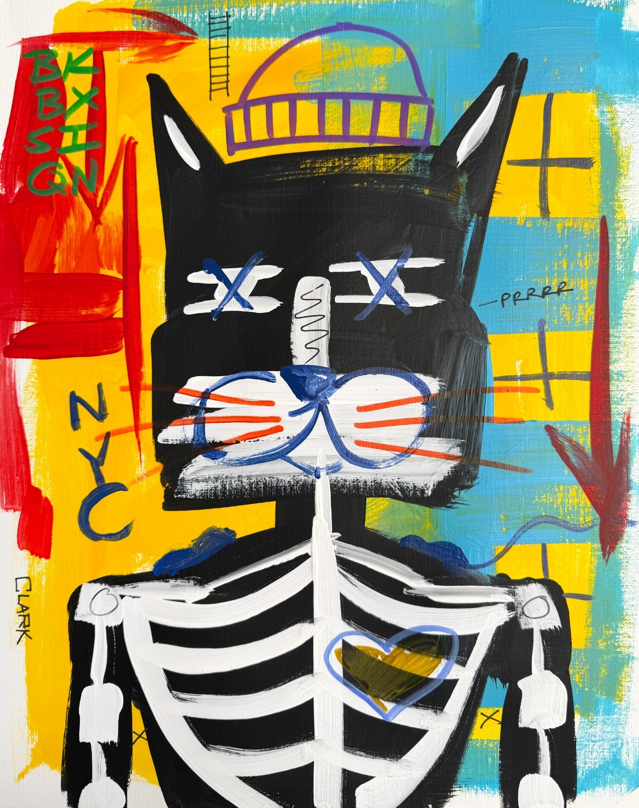 Vibrant Abstract NYC Cat #2 Pop Art Portrait – 14×11″ Painting Mixed Media Paper