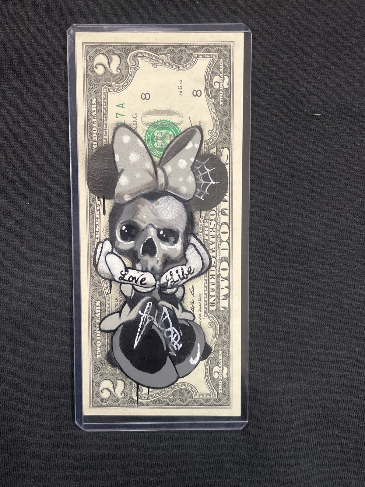 Wicked Minnie Mouse 2 Dollar Bill Original painting Graffiti Street Art