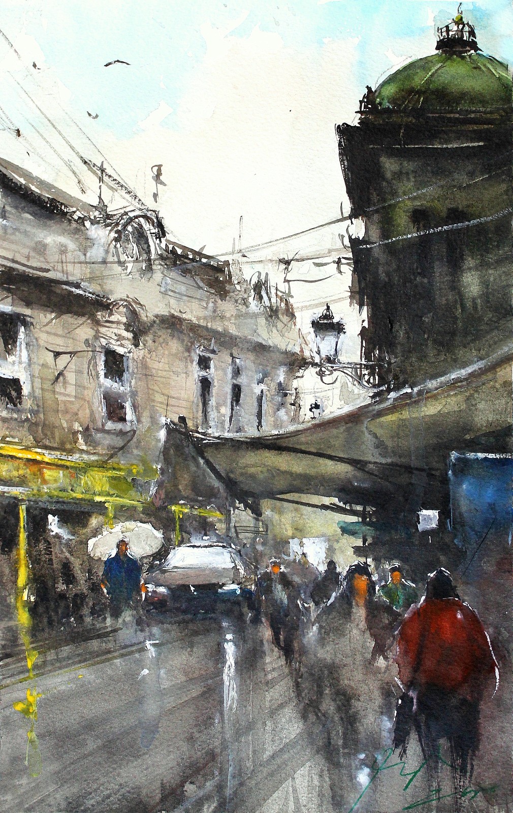 ORIGINAL PAINTING WATERCOLOR VIENNA CITY SCENE ARCHITECTURE CITYSCAPE 13.5×9 in