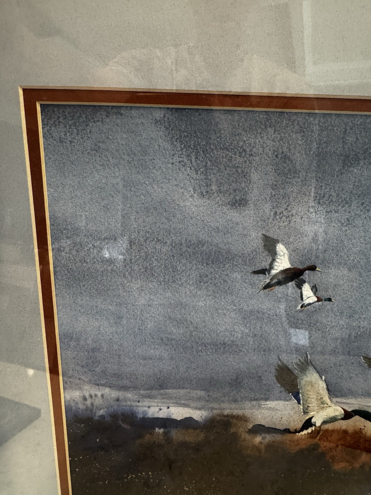 Vtg Framed Original Watercolor Painting Ducks Water Game Pond Signed Baker