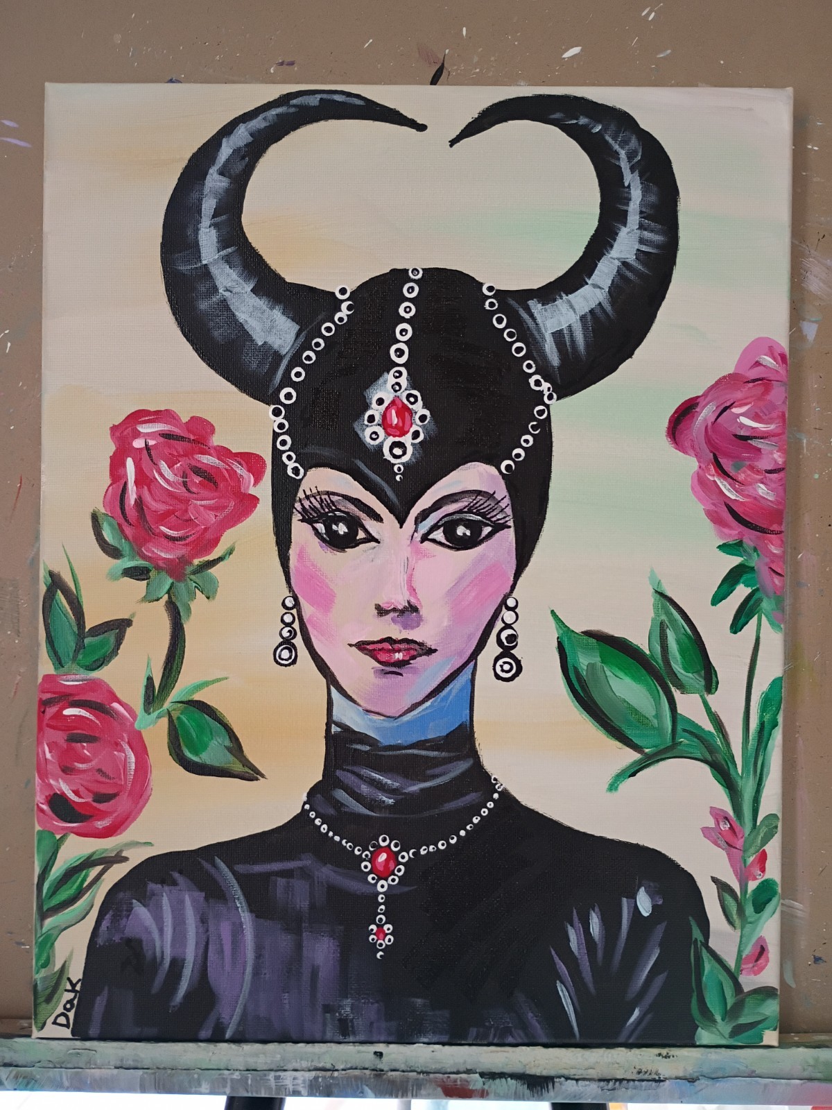 Glam Leather Devil Woman 11×14 Canvas Original Art Goth Expressionism Abstract