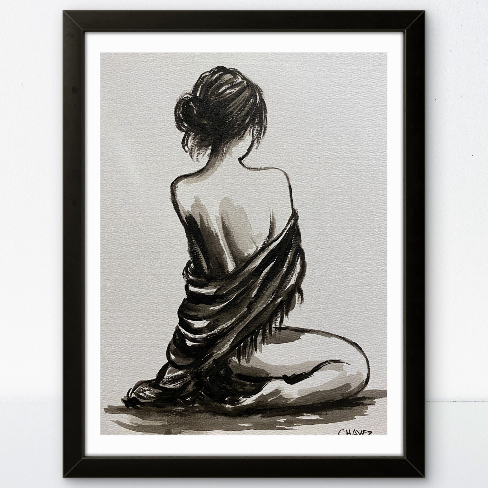 Woman Original Black and White Painting on Paper 9×12 Modern Decor
