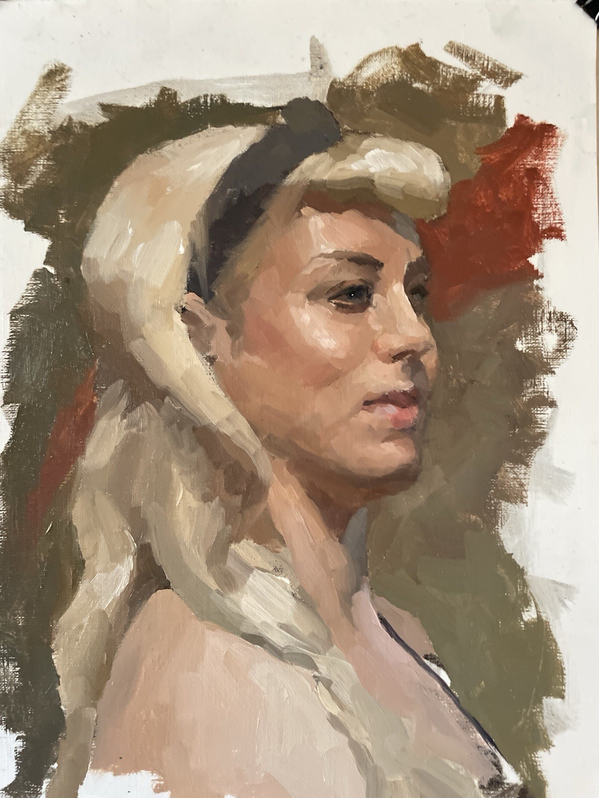 Alla Prima Portrait Study: oil on paper 9×12 young woman painted from life