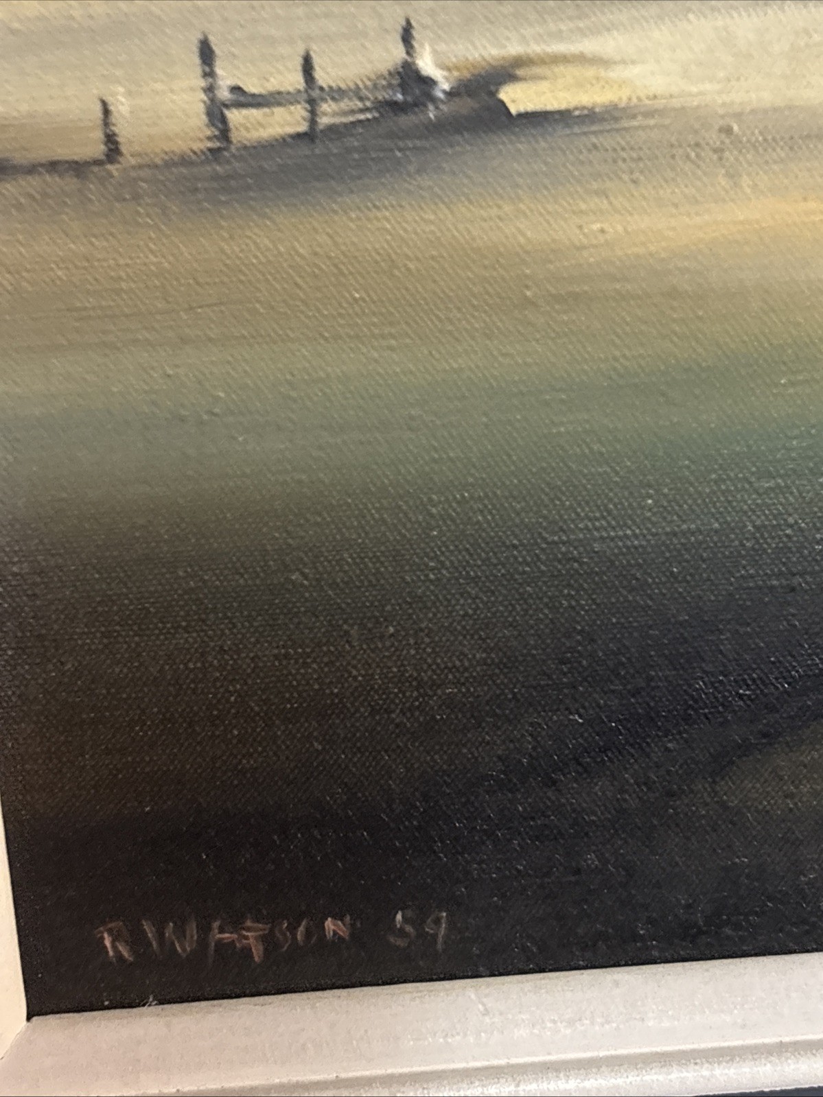 Robert Watson ‘Landmark” Signed 1959 Surrealist Oil PaintingCardboard Original