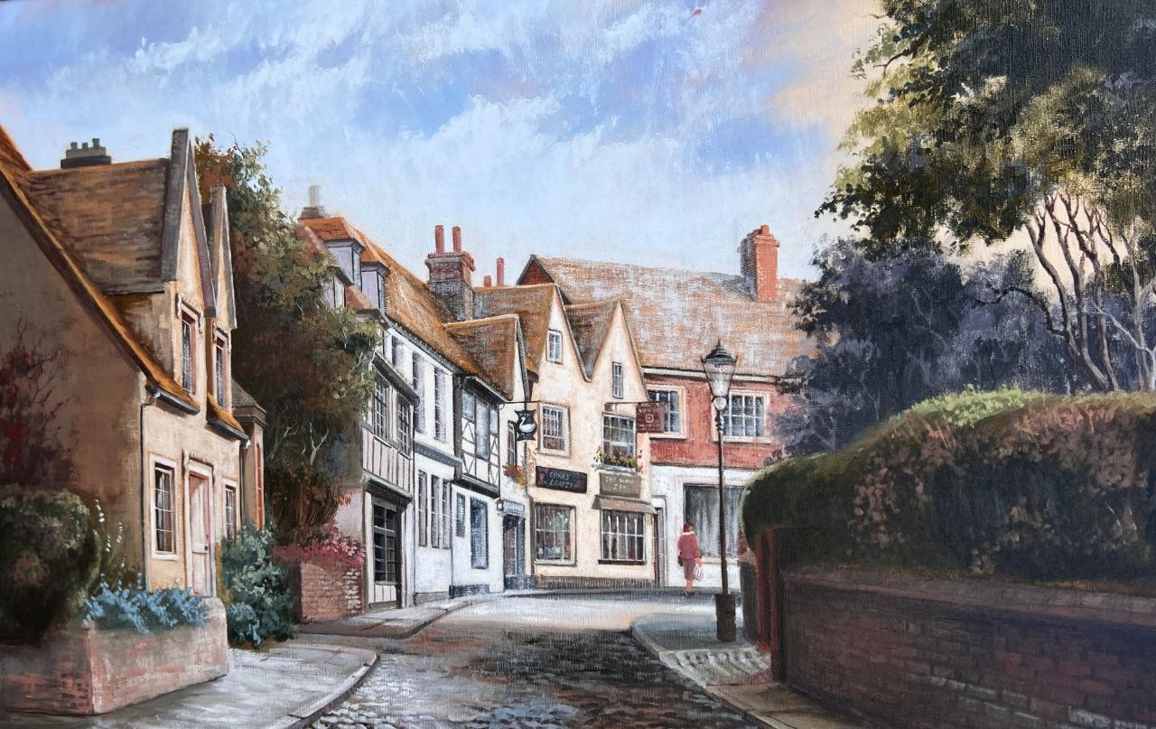 Mermaid Street Rye East Sussex England Landscape Oil Painting Artist Signed Art