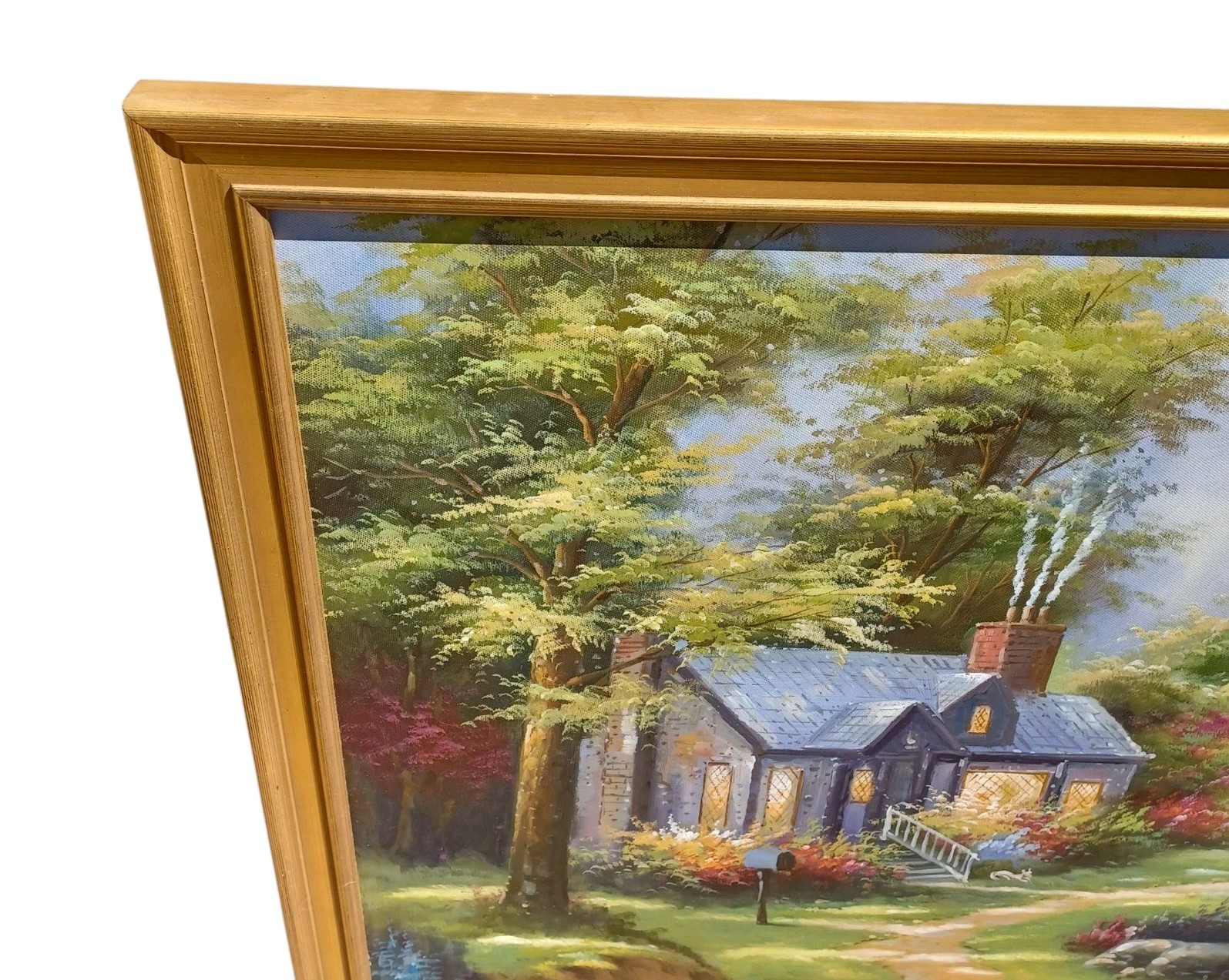 Cottage On The Lake Original Oil Painting Framed 38.5x27in C Jaffey?