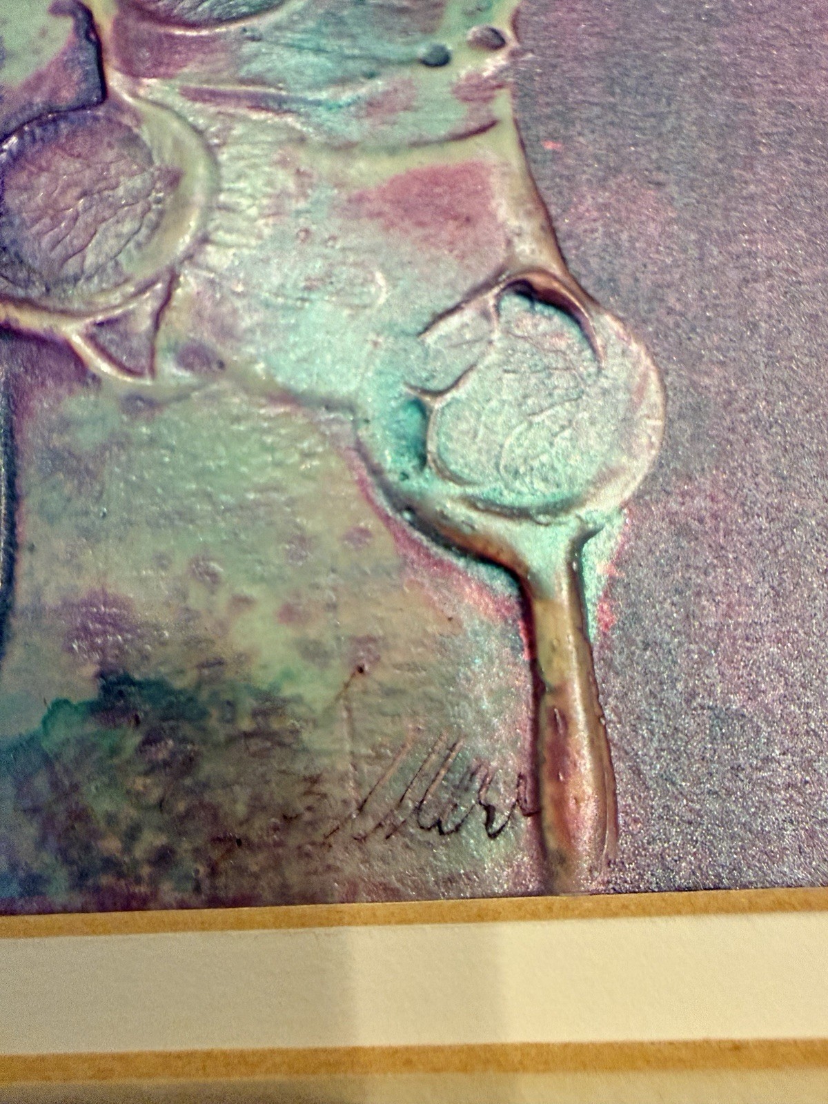 Original Signed Abstract Encaustic Mixed Media Painting Purple Gold Textured