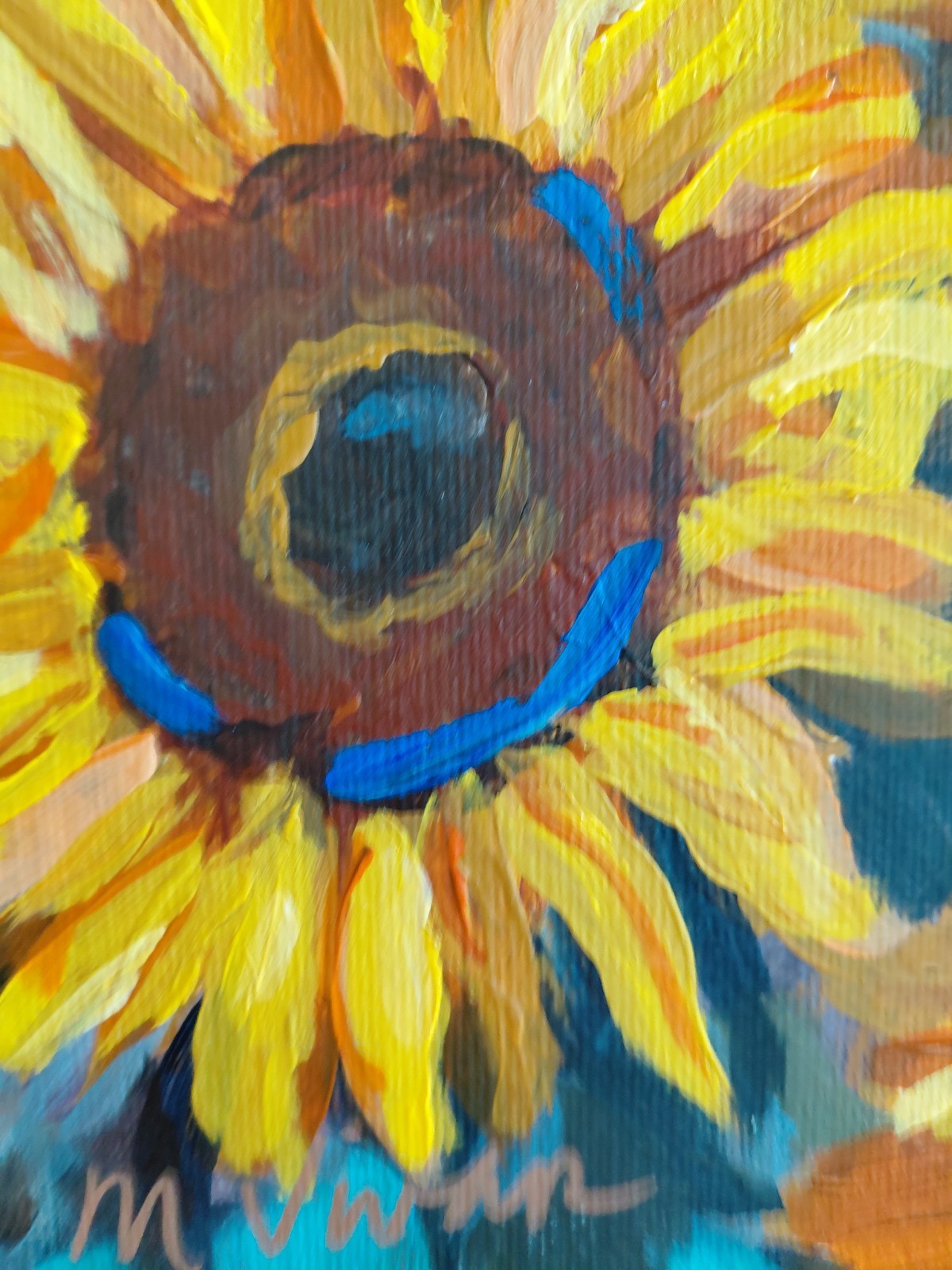 MONA VIVAR Original 12×9 Colorful Sunflower Abstract Expressionism Painting