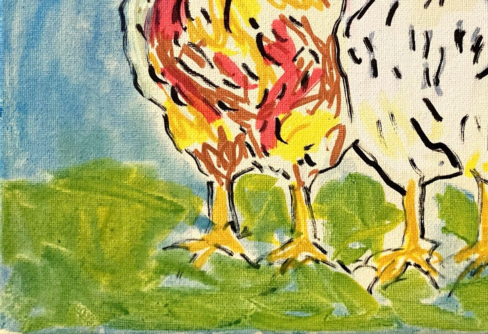 Original Expressionist Chickens Acrylic 11×14 Canvas Painting, Holly Hammond