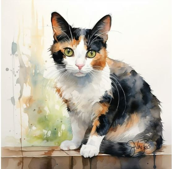 Watercolor Calico Cat Painting Art Print 8×11 inch