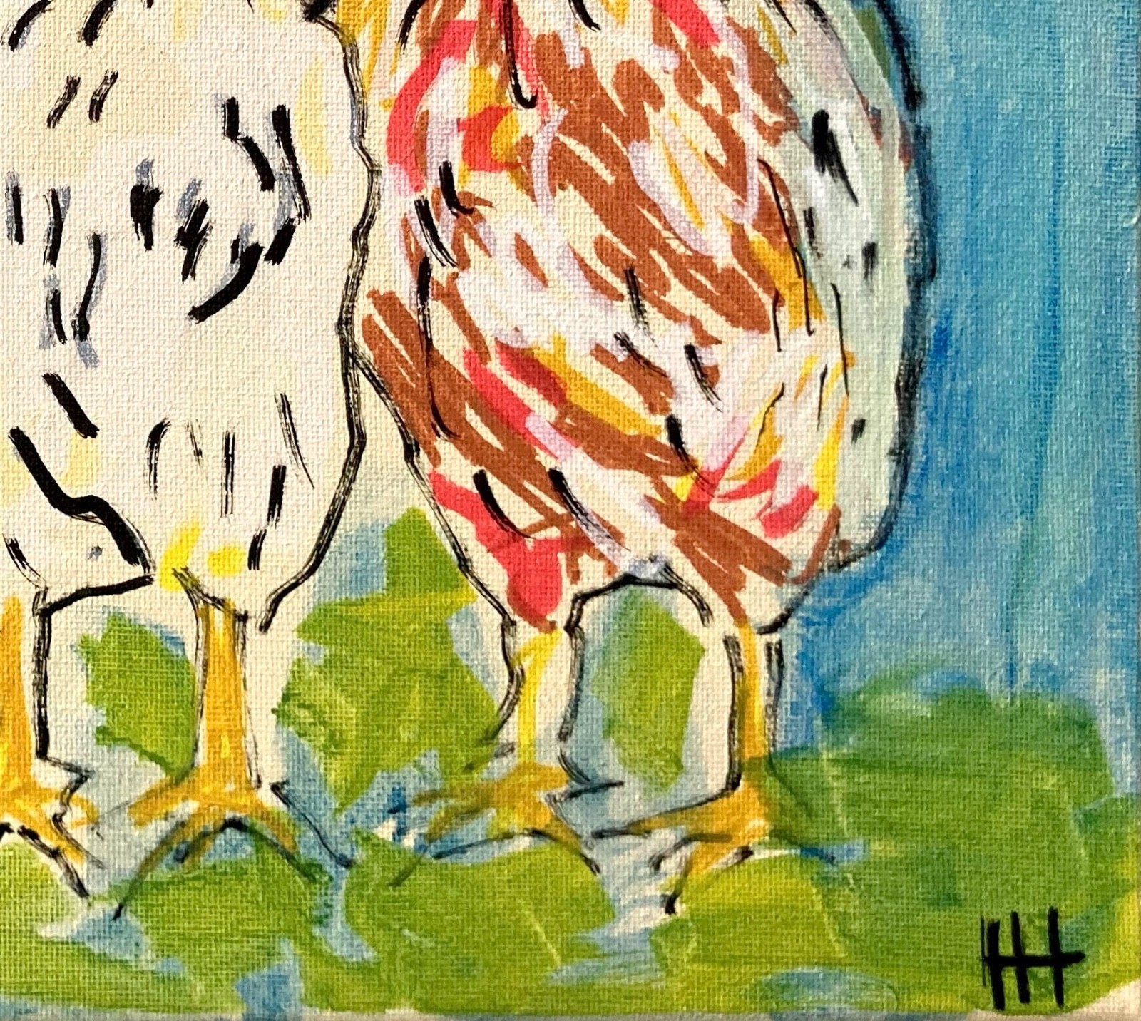 Original Expressionist Chickens Acrylic 11×14 Canvas Painting, Holly Hammond