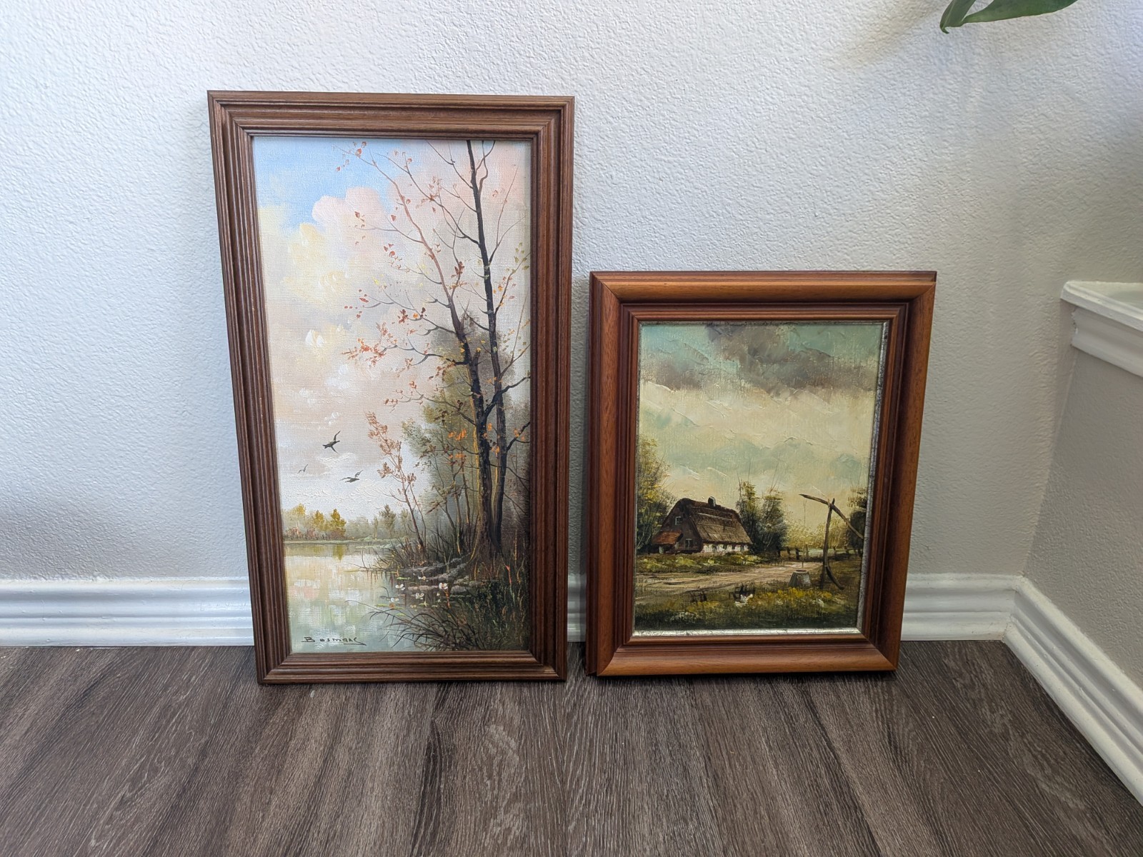 Pair of Vintage Belgian Bosman Oil Landscapes | Original Mid Century Frames
