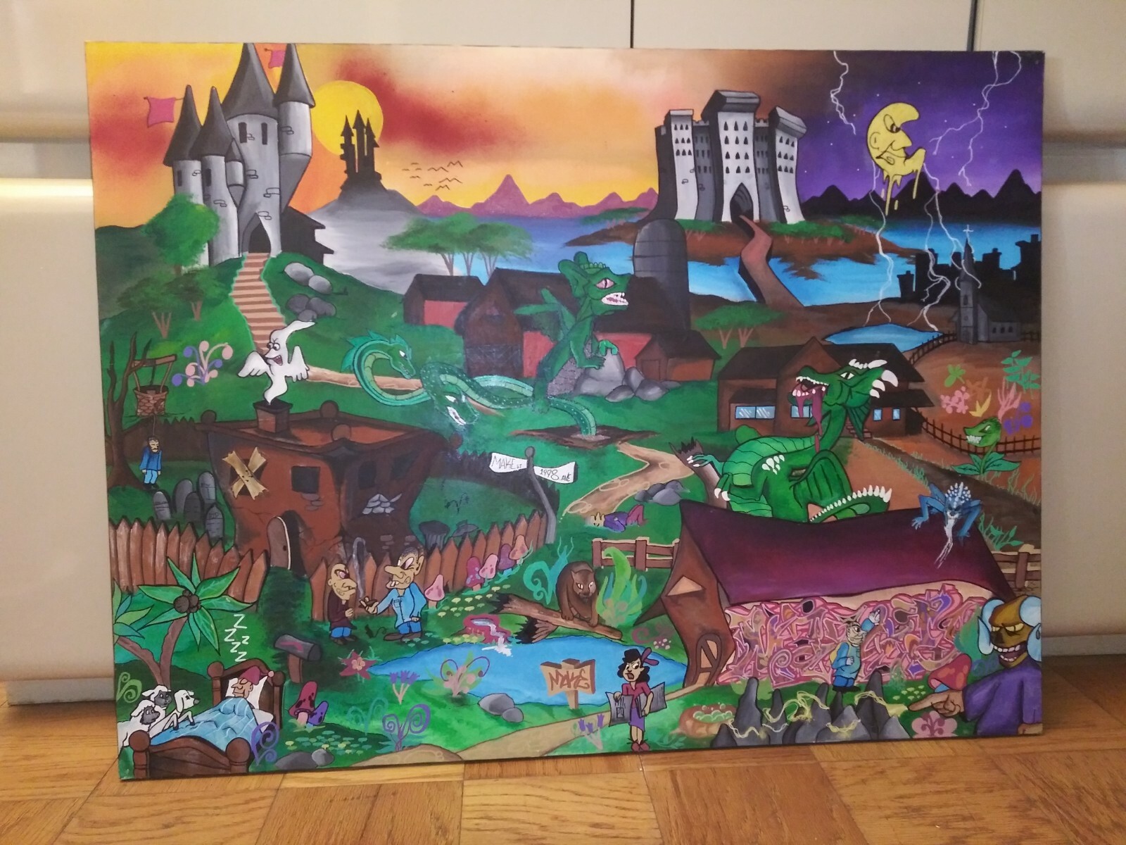 Huge Graffiti Painting – 4 x 5 ft – Bronx Artist MAKE$ 1997 – Vintage Original
