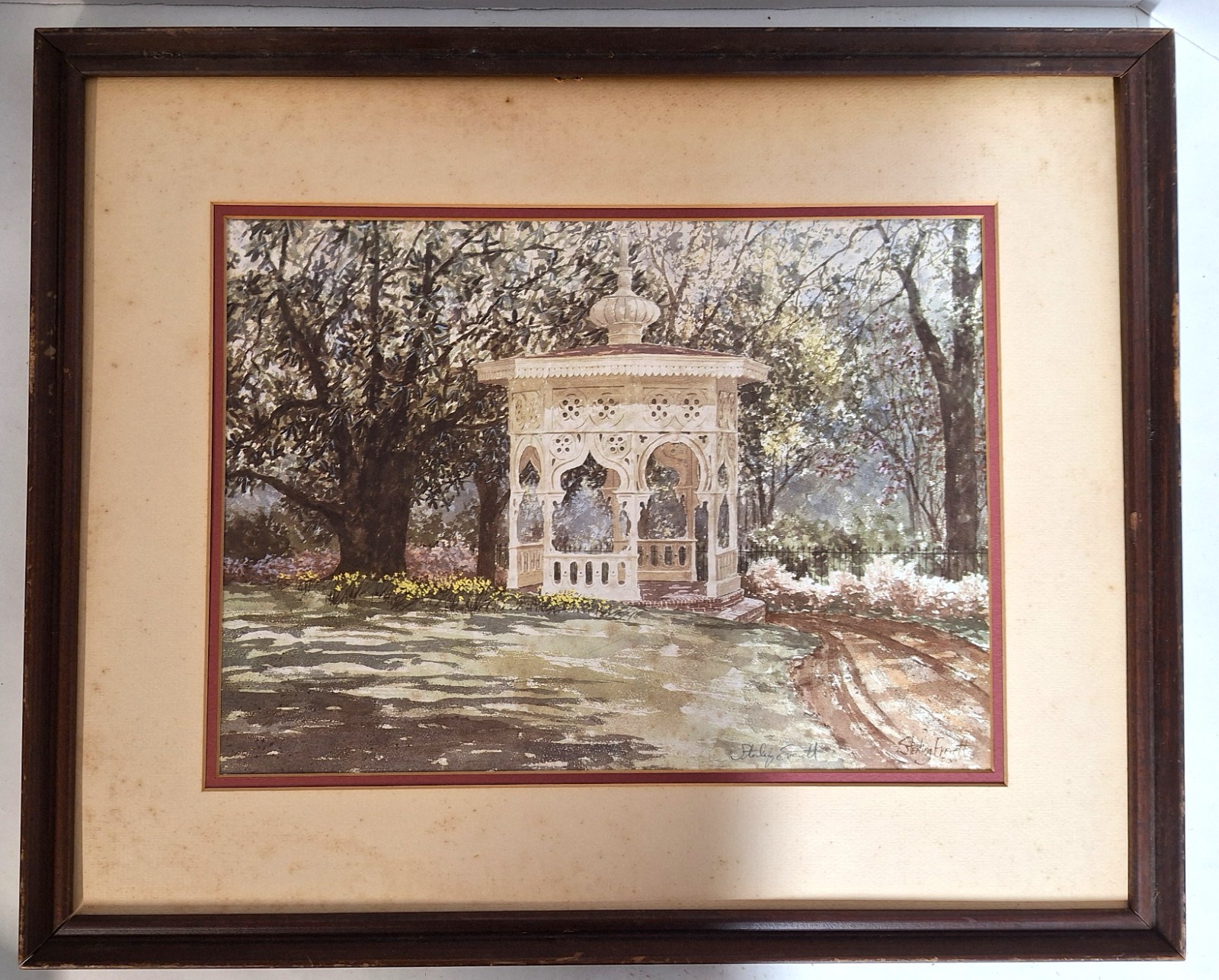 RARE Sterling Everett 1984 Gazebo at Mercer Signed Print Repro – Macon GA Art
