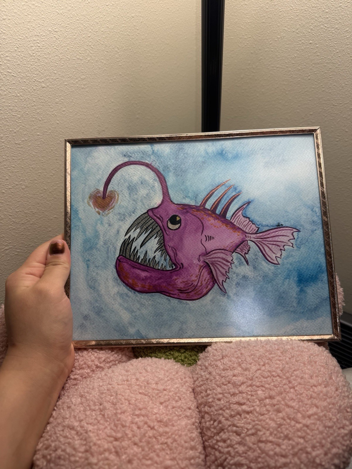 Original Watercolor Painting Of Angler Fish- Iridescent