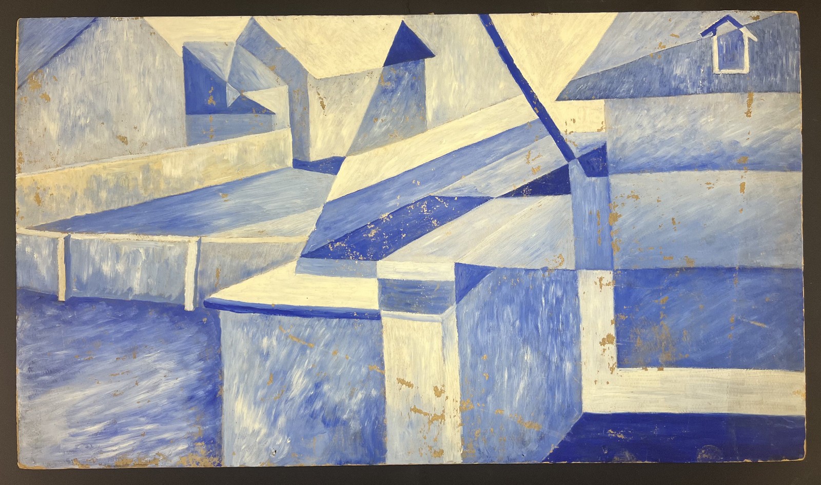 Blue Composition-Beni Kosh-60s Large Abstract Oil Painting-Reduced for Condition