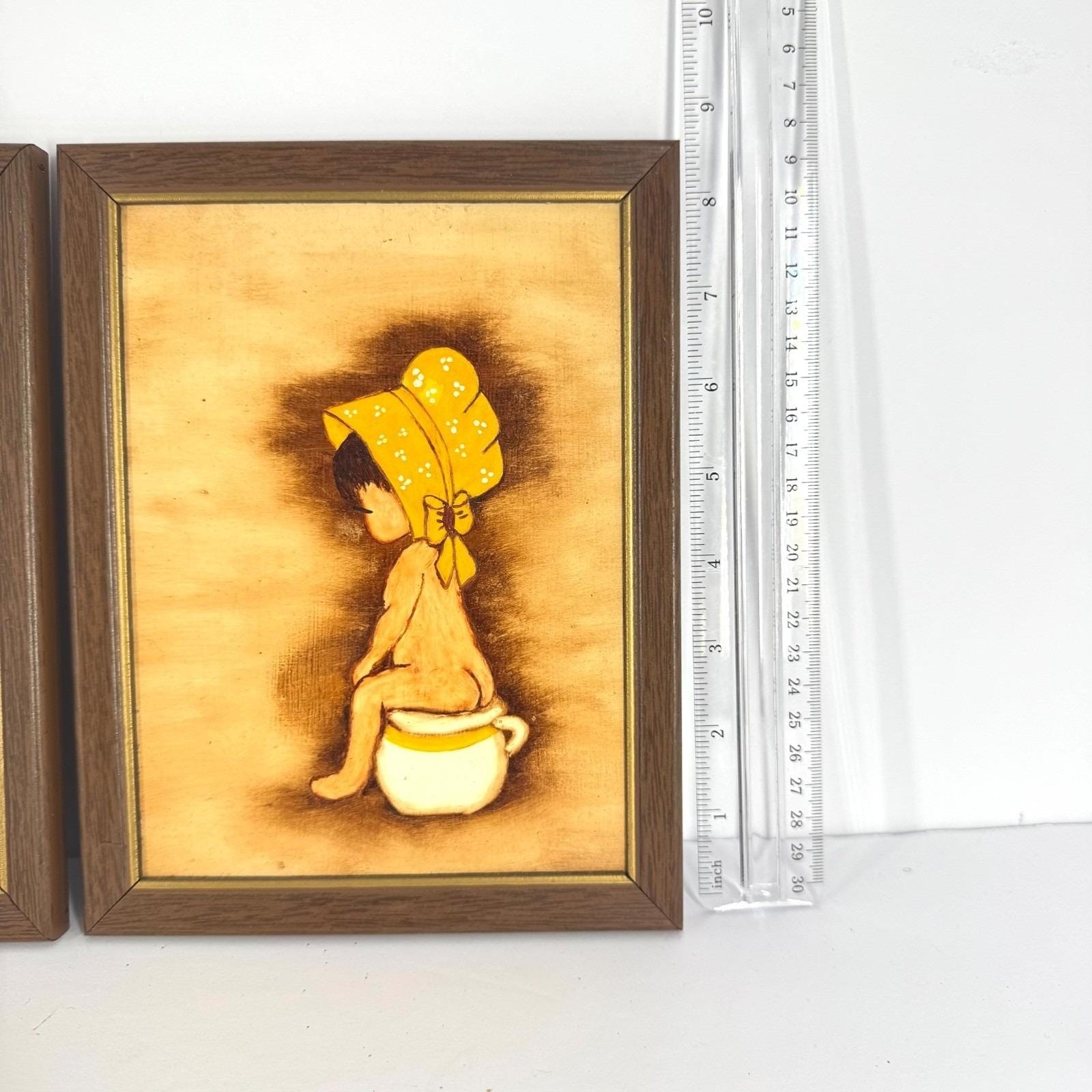 Vintage Pair Framed Children Chamber Pot 3D Relief Wall Art Bathroom Kitsch