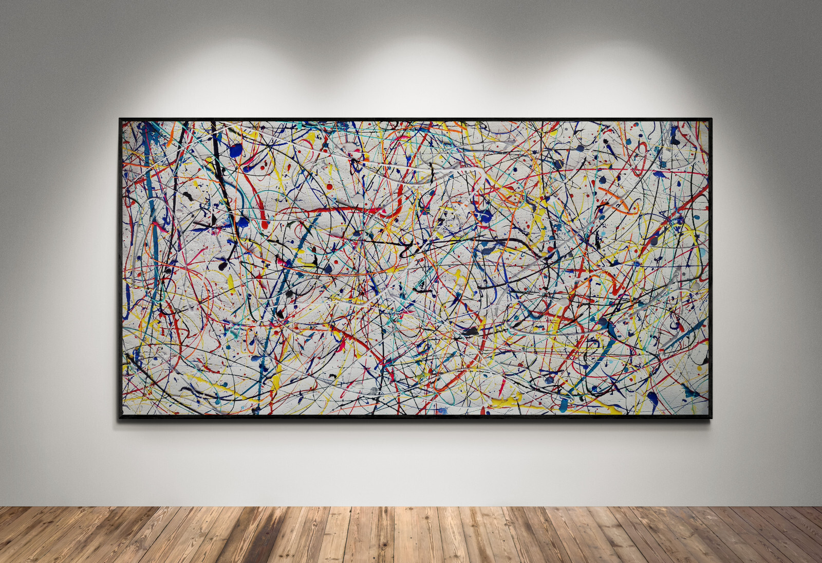 XXL Jackson Pollock Style Multicolor Abstract Art Textured Painting 59×30 in