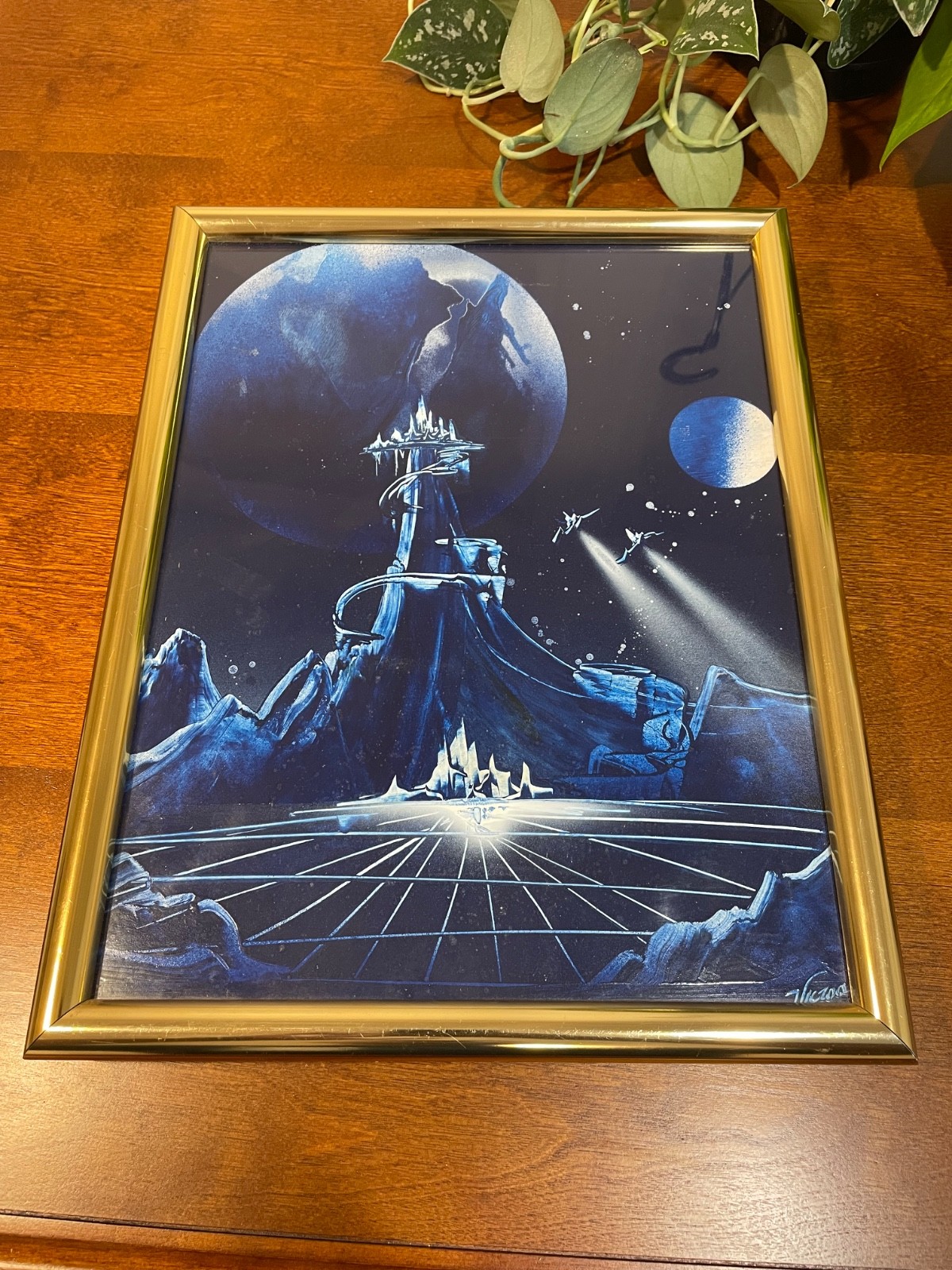 Original 2024 Moon Base Sci-Fi Painting Framed Masters Universe Style Father day