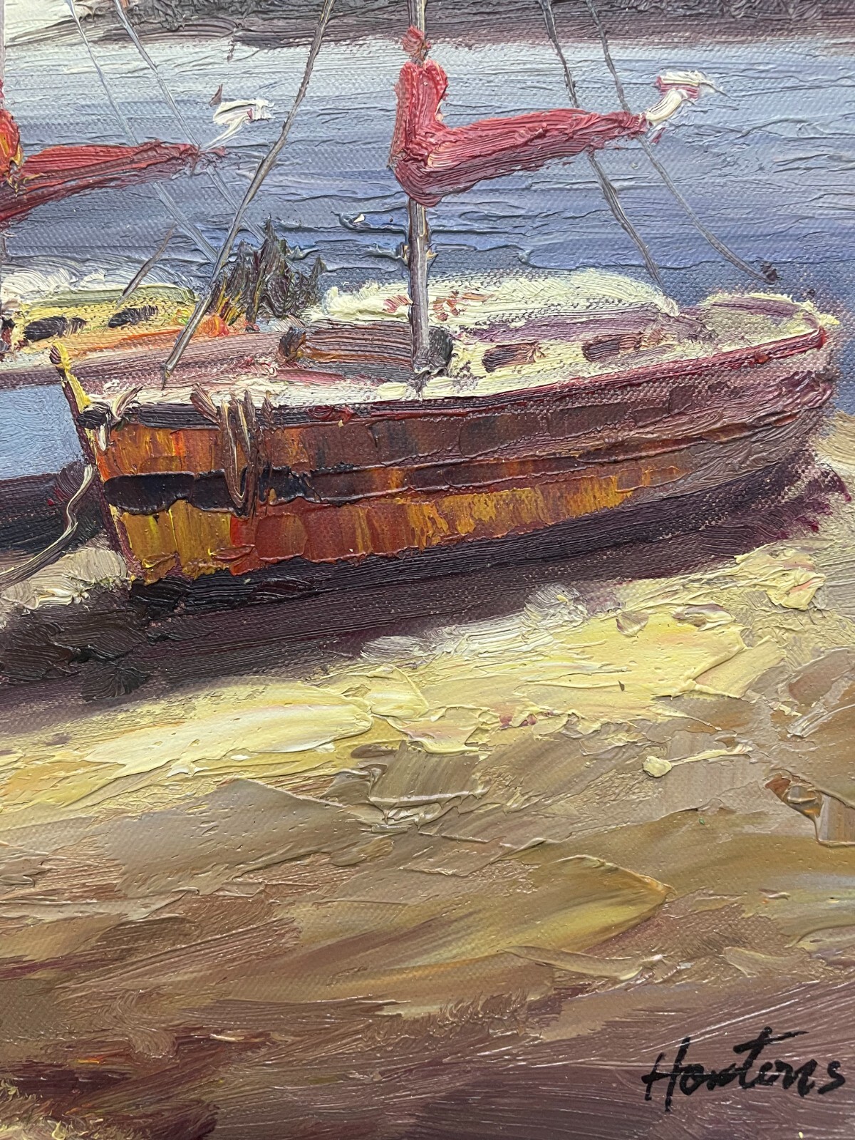 Hungryartist -Original Painting of Boats on Canvas 12×16 Framed