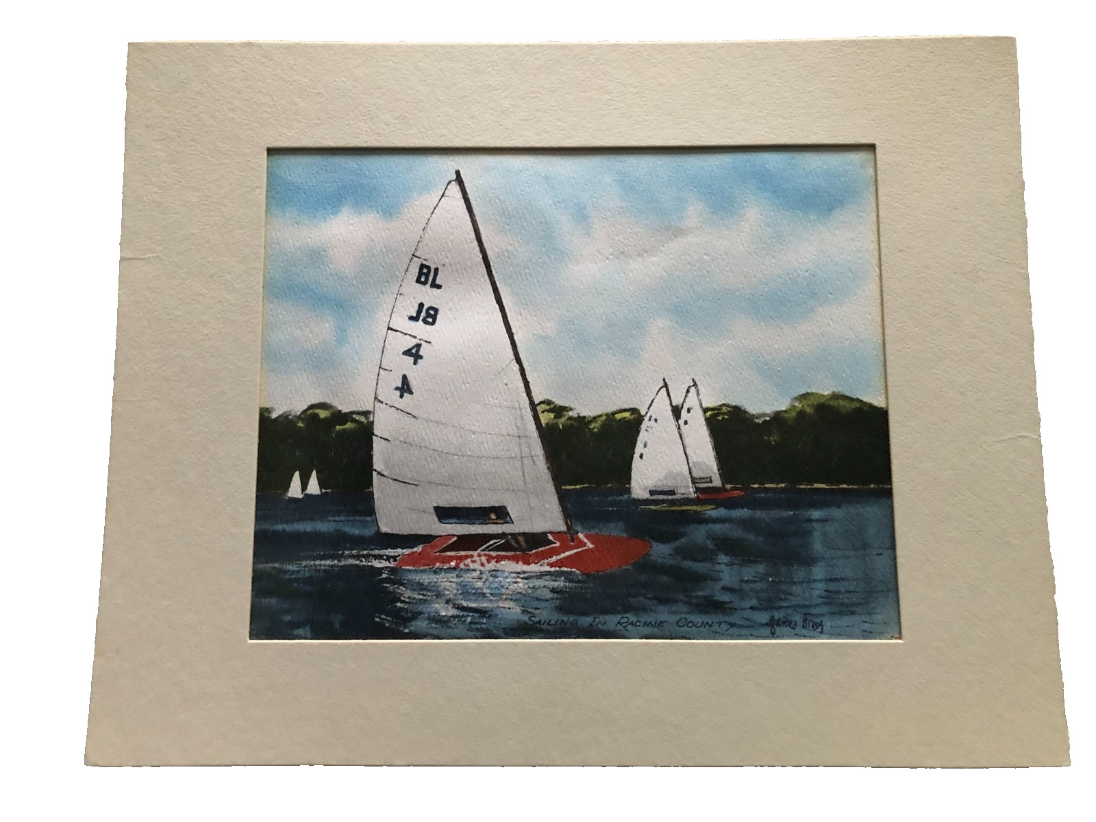 A Gray’s Watercolor “Sailing In Racine County” (Wisconsin) 7 1/2 x 9 1/2 in.